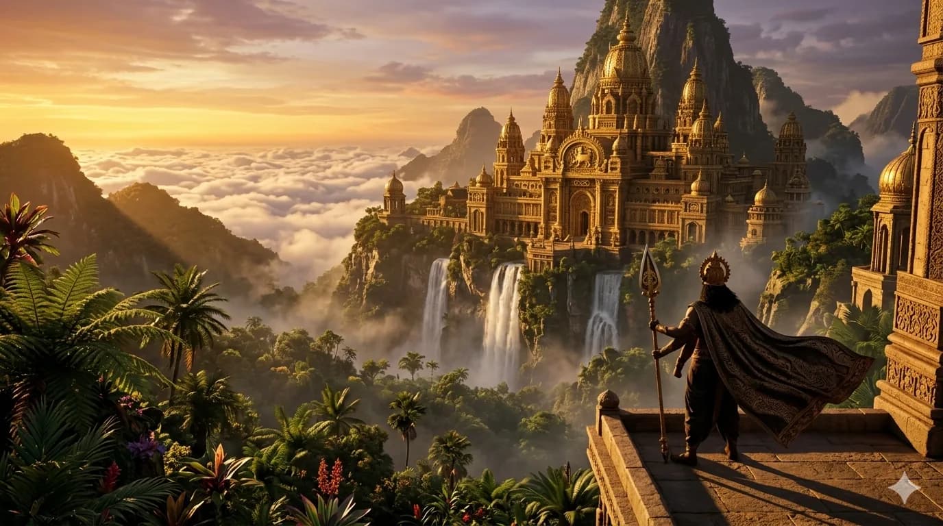 Ravana's golden palace Lankapura rising above the clouds