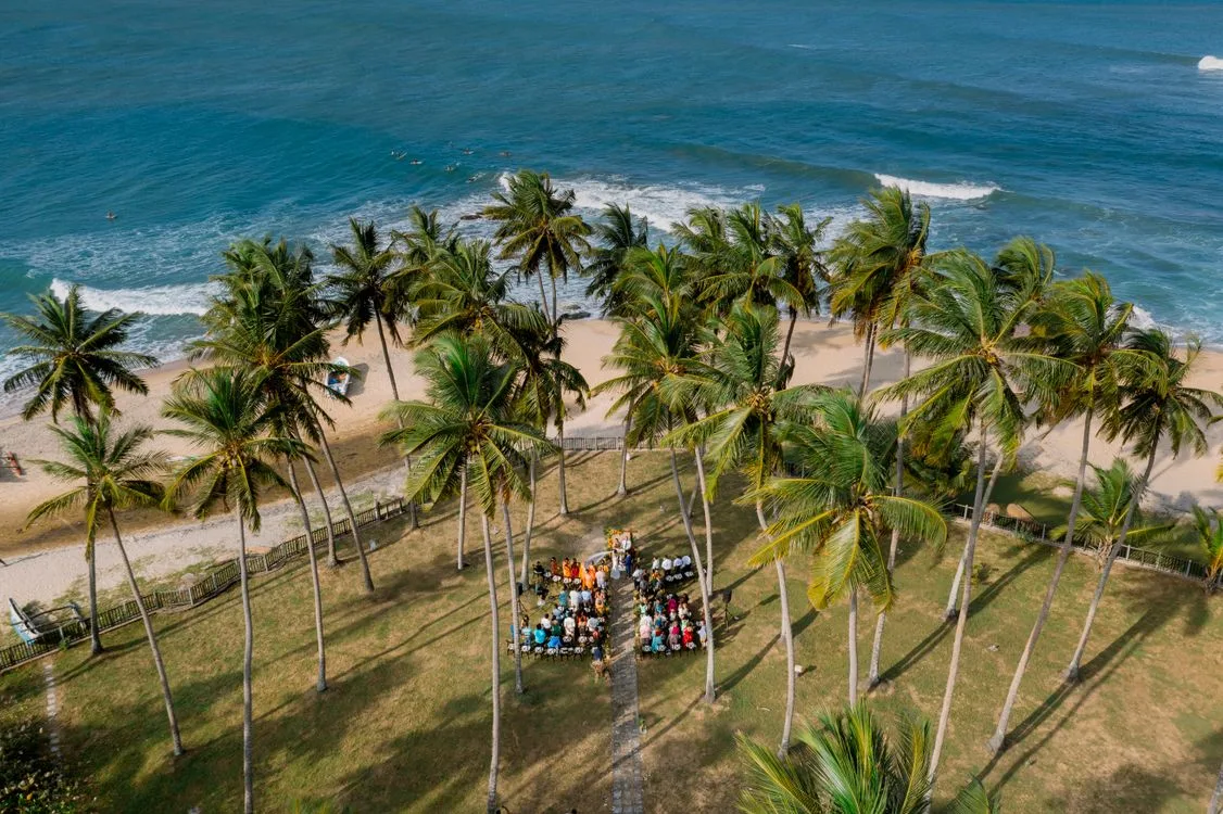 Wedding ceremony set among palm trees on Sri Lanka's Arugam Bay coastline - a glimpse of why the island has become the fastest-growing destination for Indian weddings in 2026