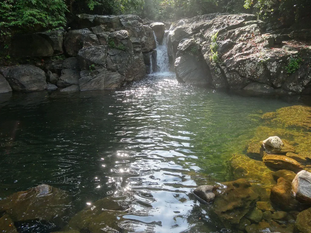 Julee Ella - a small waterfall dropping into a deep clear rock pool 200 metres upstream from Thambadola Ella Falls, Kalutara District, Sri Lanka