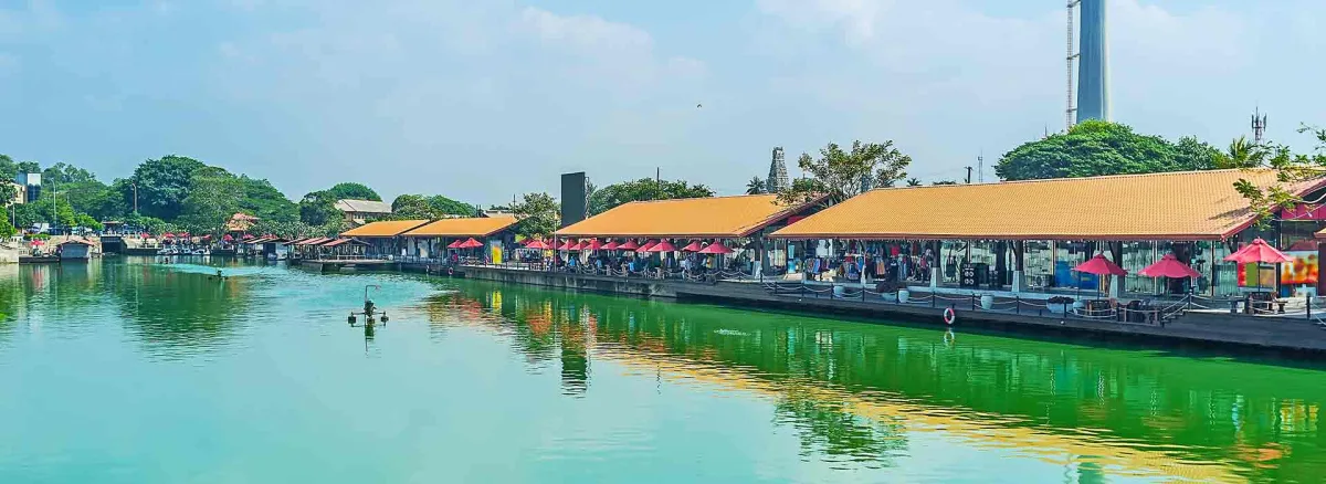 Colombo's Pettah market district with colourful shopfronts, street vendors and busy pedestrian streets in the historic trading district
